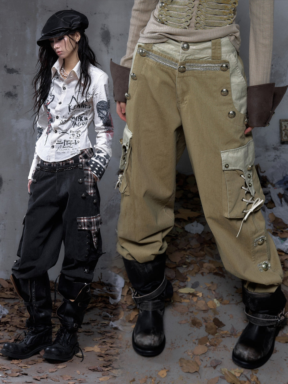 Panel Design Multi-Pocket Tapered Pants