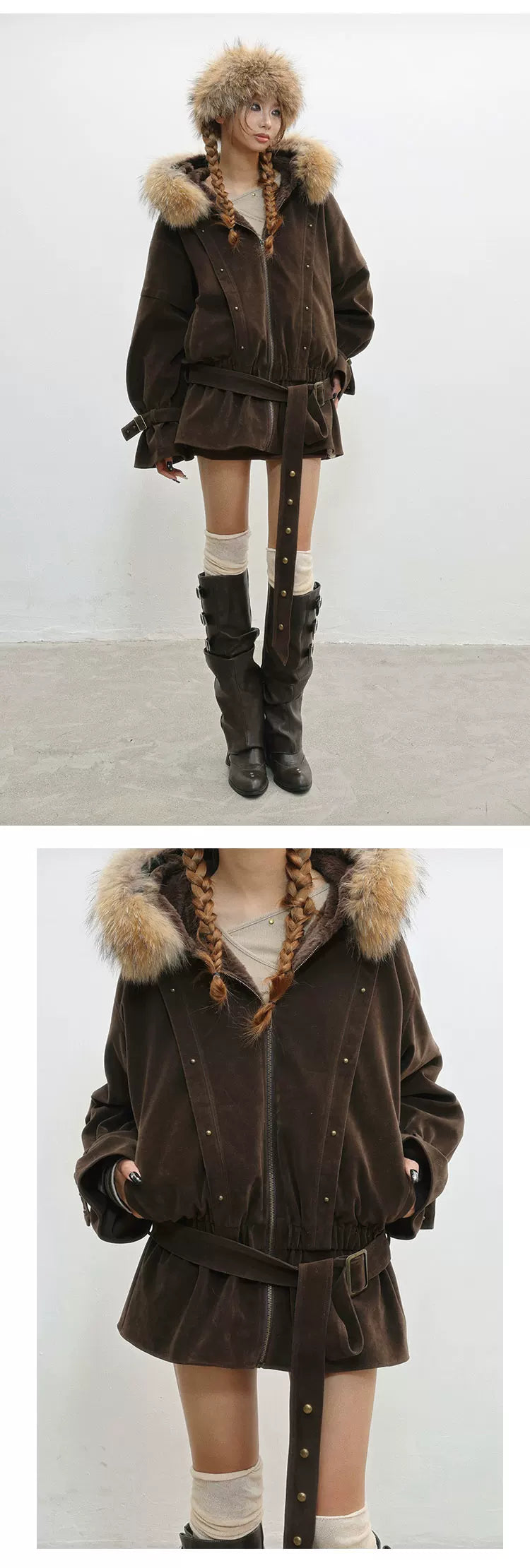 French Inspired Fleece Fake Rabbit Fur Lining Jacket