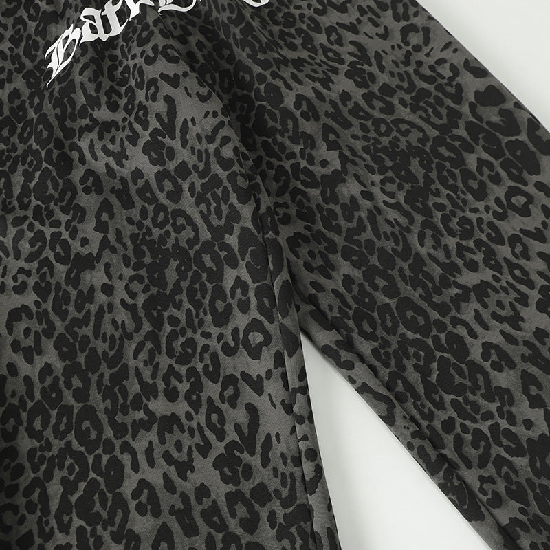 Leopard Print Sporty Drapey Wide Leg Pants