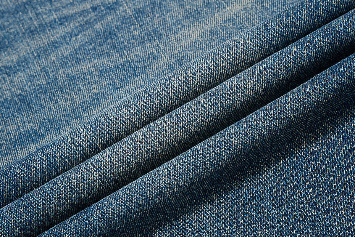 Embroidery Curved Wide Leg Denim Jeans