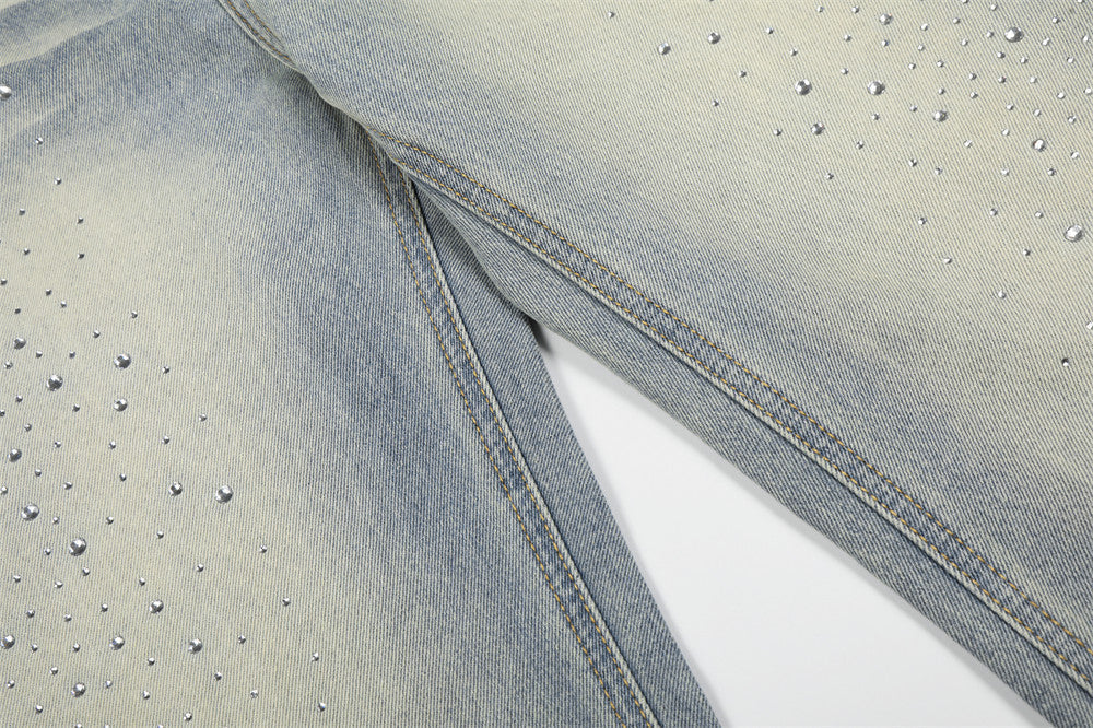 Faded Blue Denim Wide-Leg Jeans