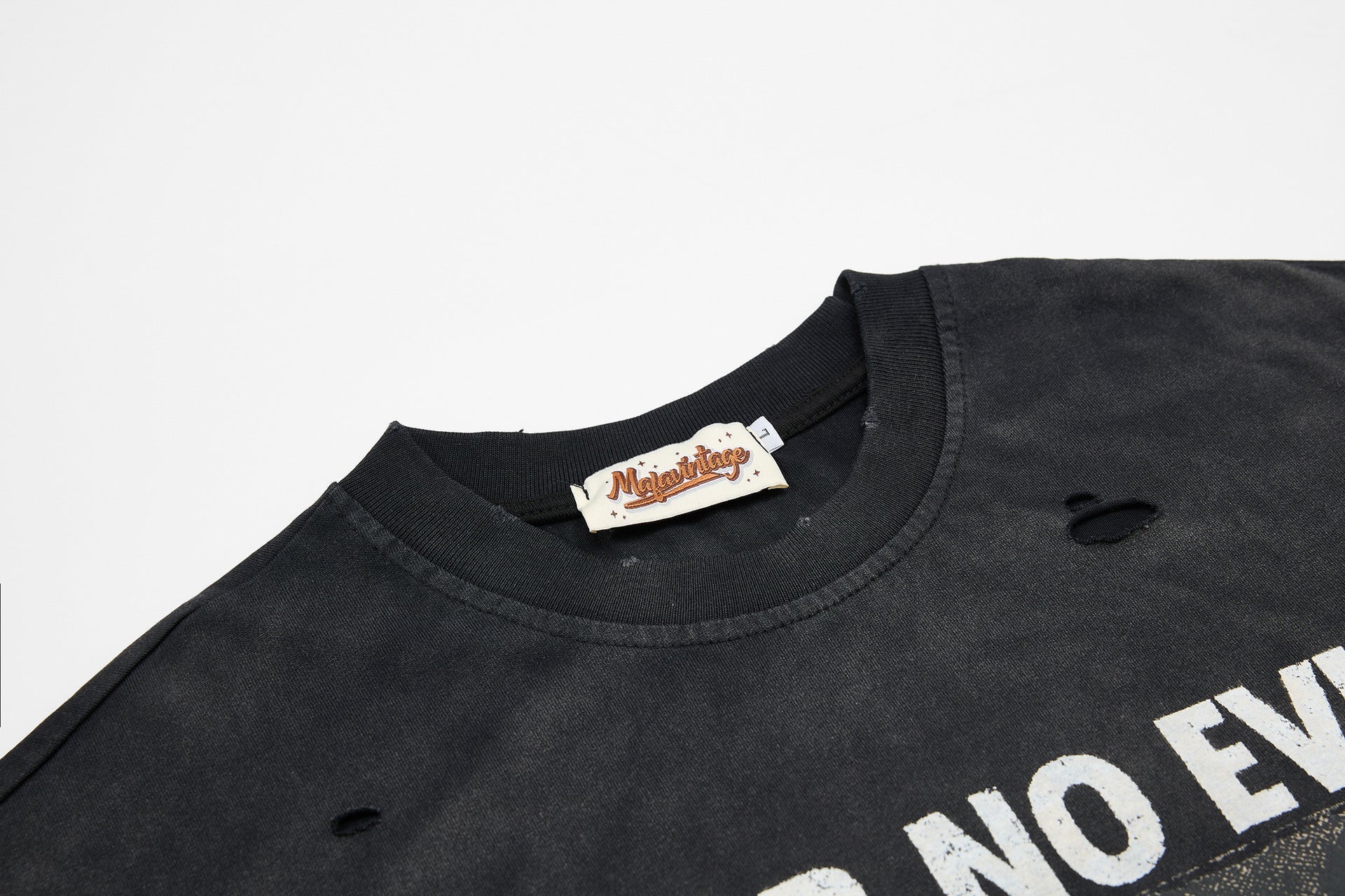 Washed Damage Portrait Print Short Sleeve T-Shirt