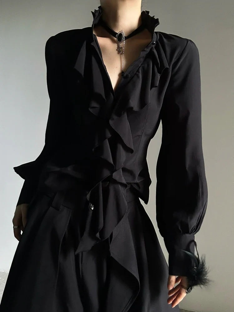 Ruffles Design Long Sleeve Shirt