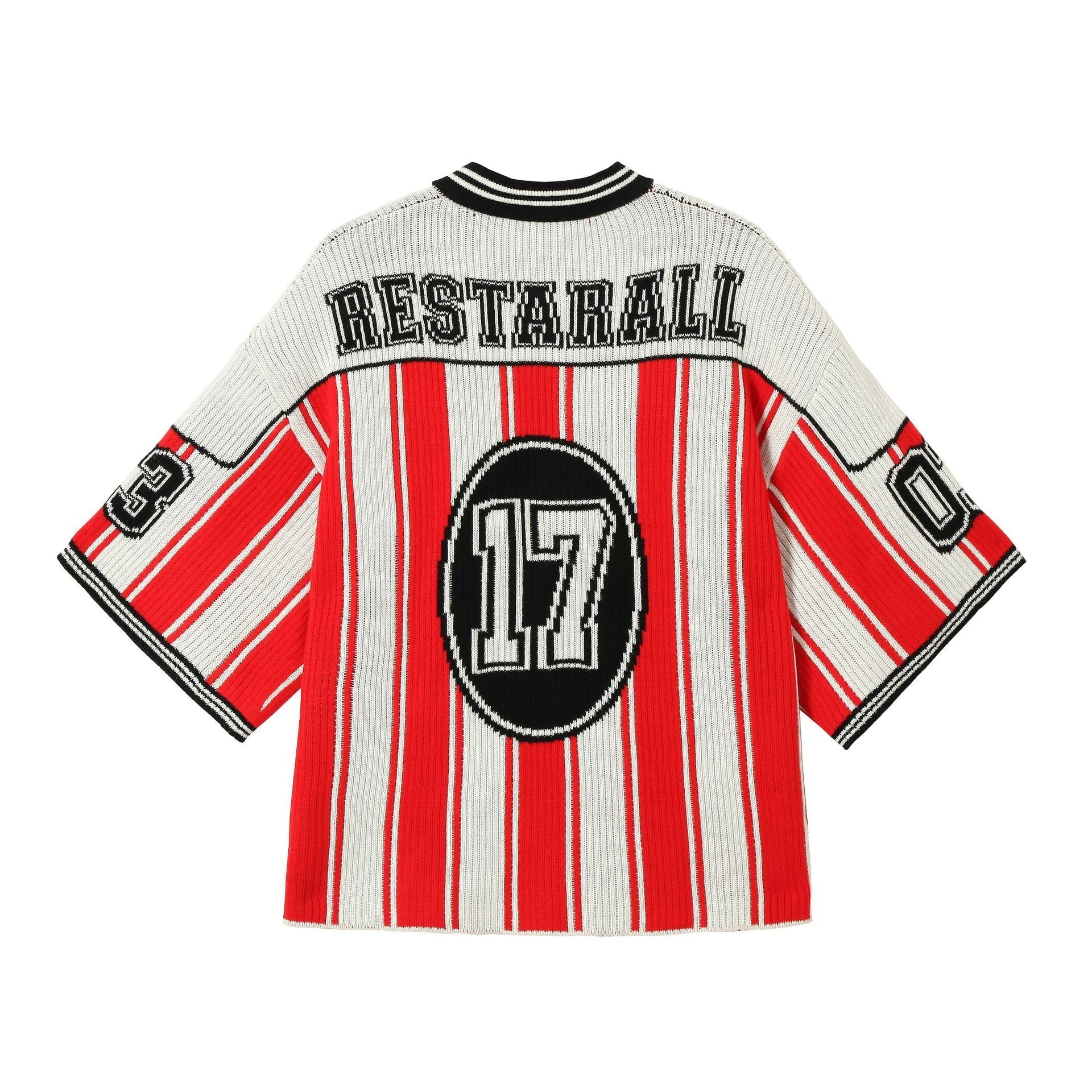 Number Stripe V-Neck Short Sleeve Knit T-shirt