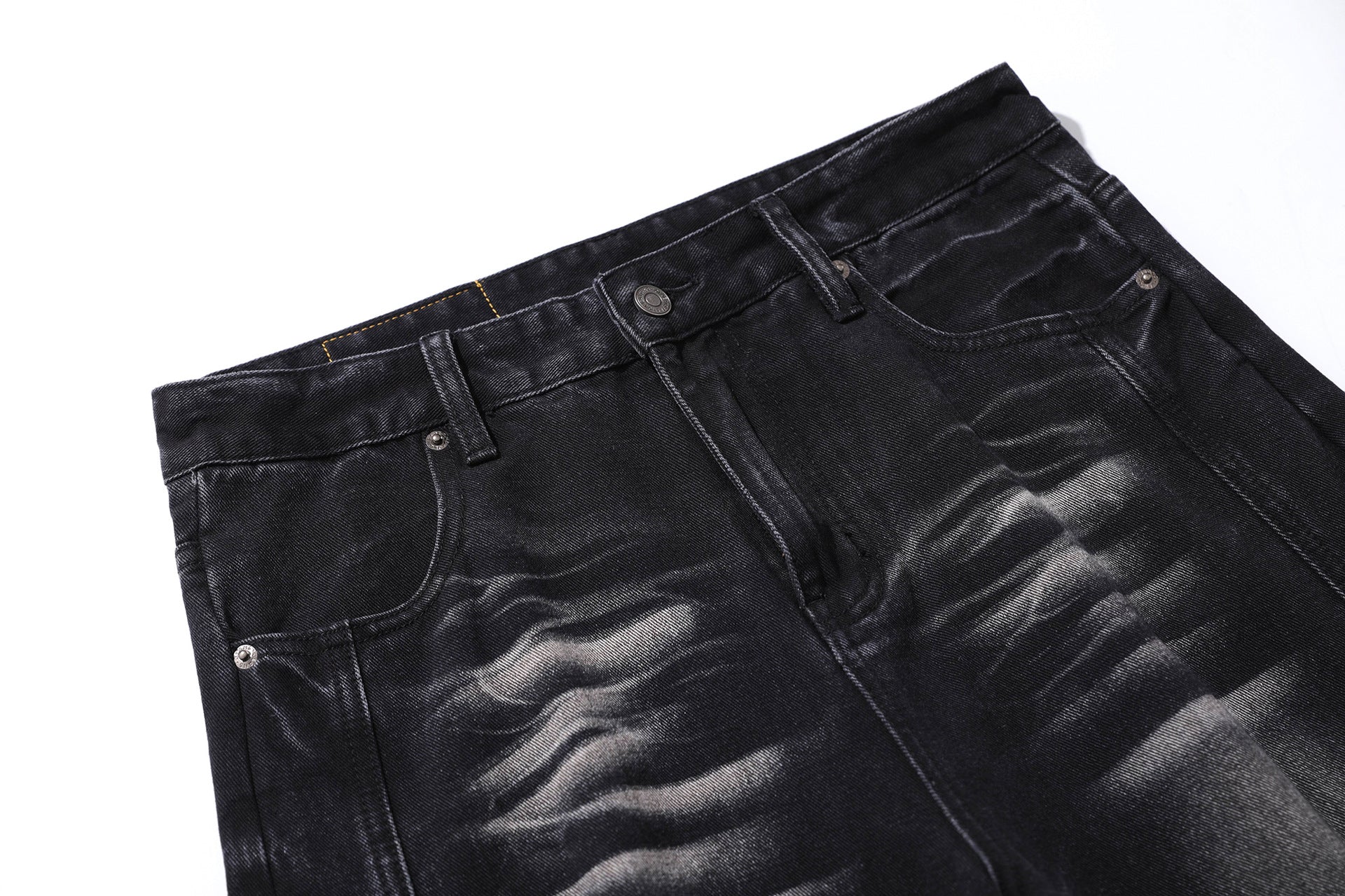 Deconstruction Whisker Curved Wide Leg Denim Jeans