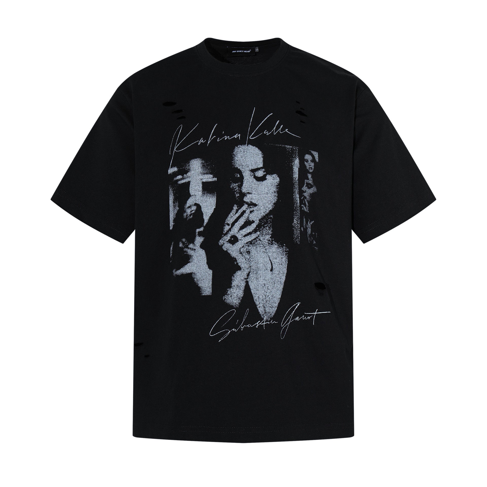 Damage Portrait Print Short Sleeve T-Shirt