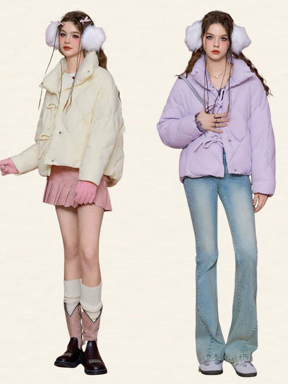 Bow Design Stand Neck White Duck Down Jacket