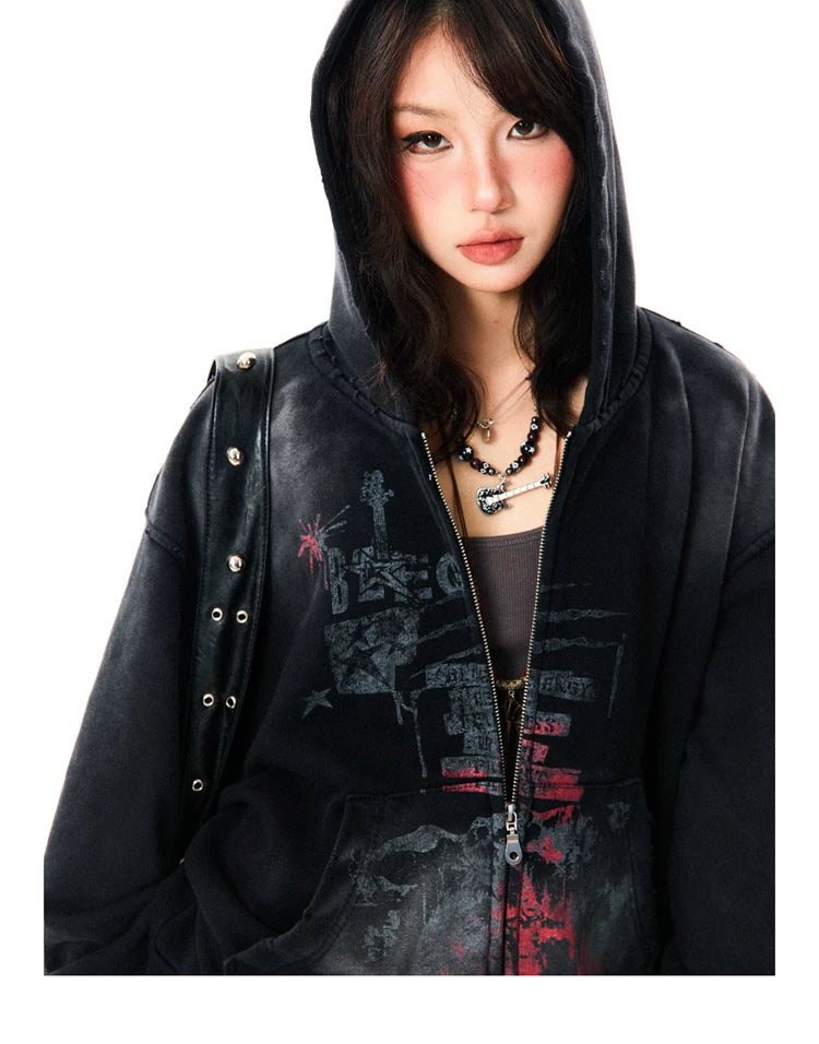 Paint Splash Graphic Print Oversize Zipper Hoodie