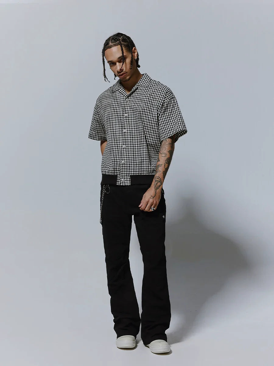 Plaid Oversize Ribbed Hem Turn-Do