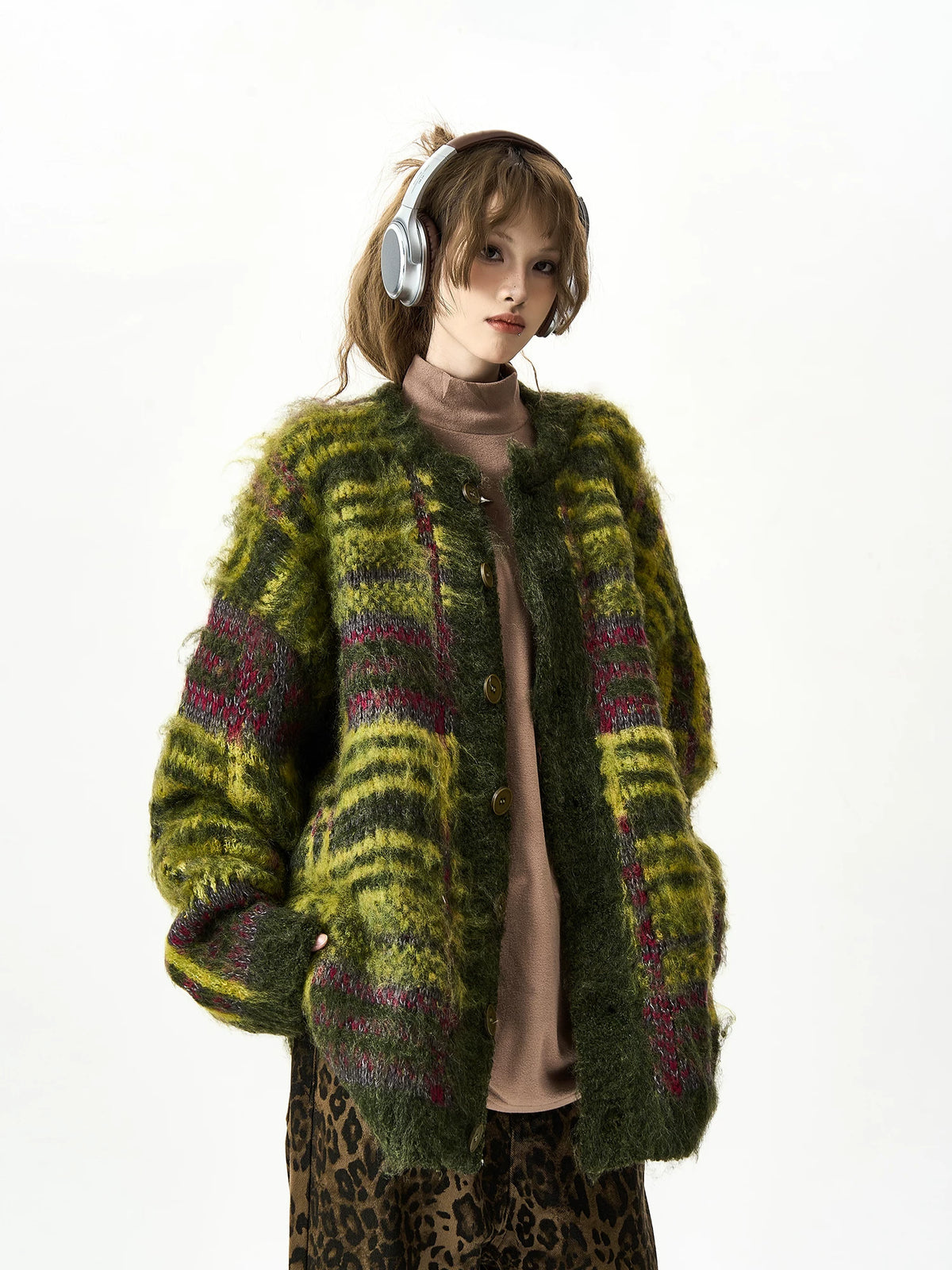 Round Necked Heavyweight Oversize Knit Cardigan
