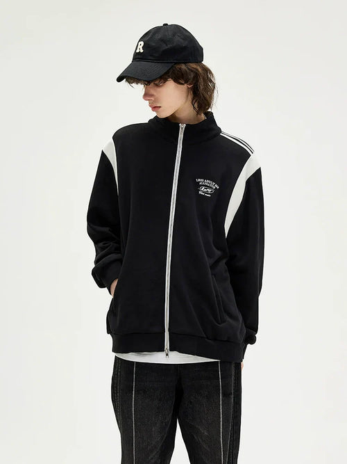 Jaqueta Trucker com Zíper e Patchwork - preto / M