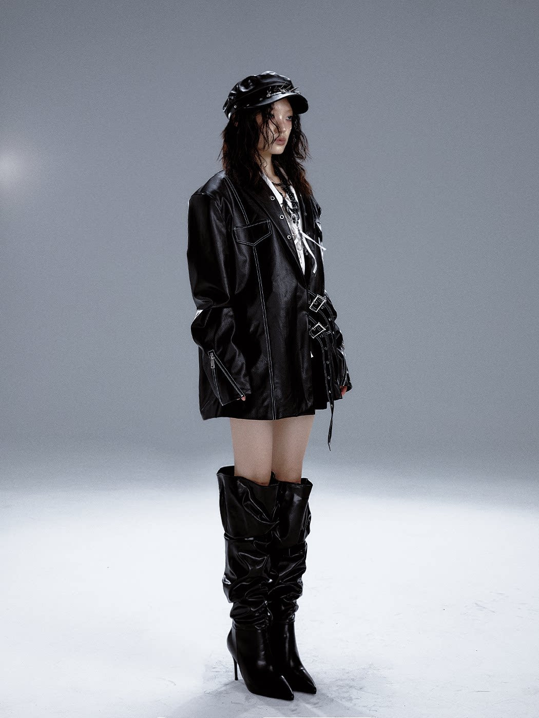 Metal Accents Heavy PU Leather Jacket