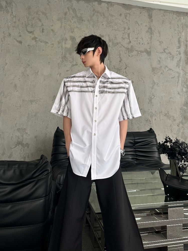 Shoulder-Pad Line Design Short Sleeve Shirt