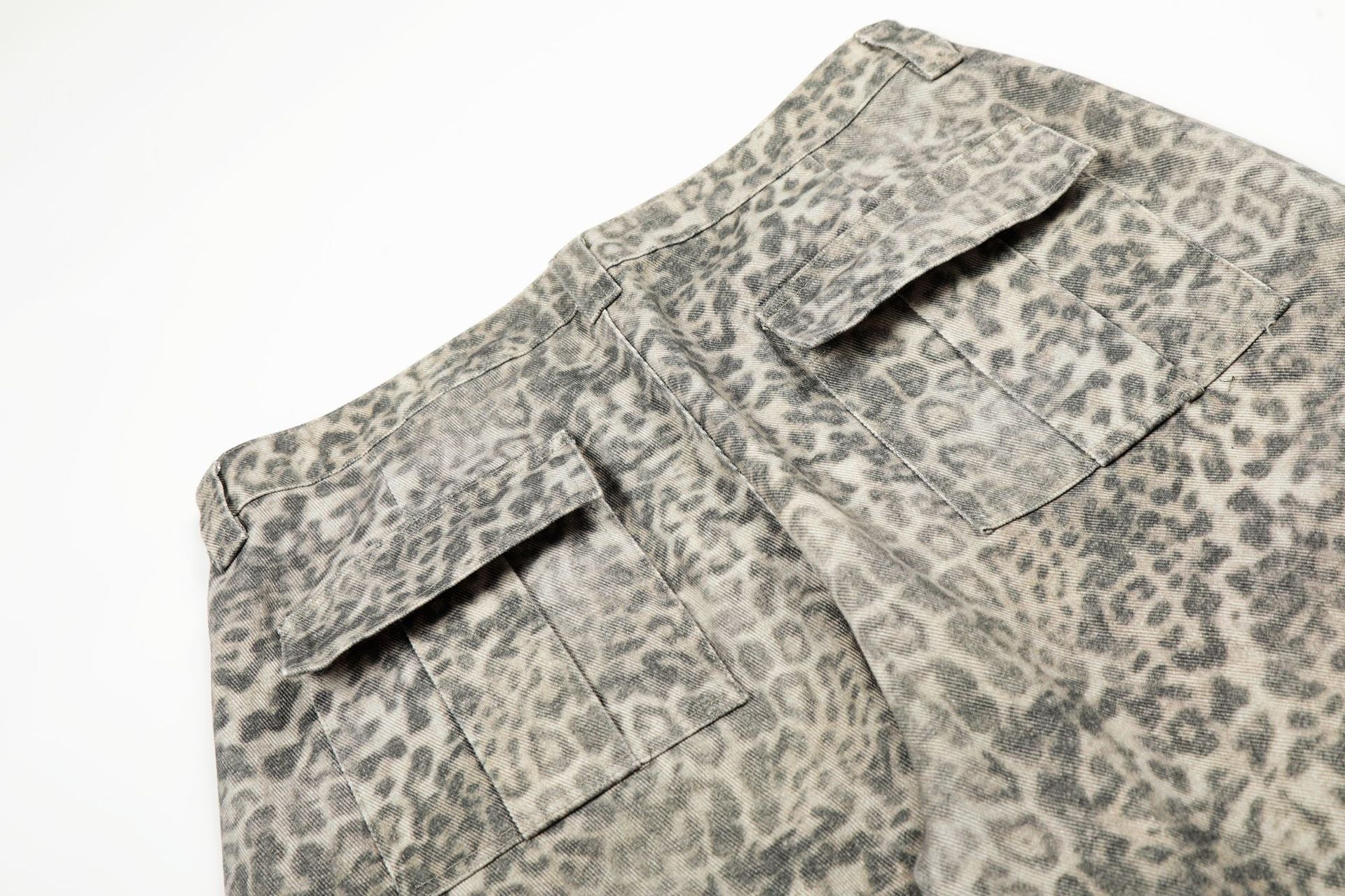 Leopard Multi-Pocket Wide Leg Cargo Pants