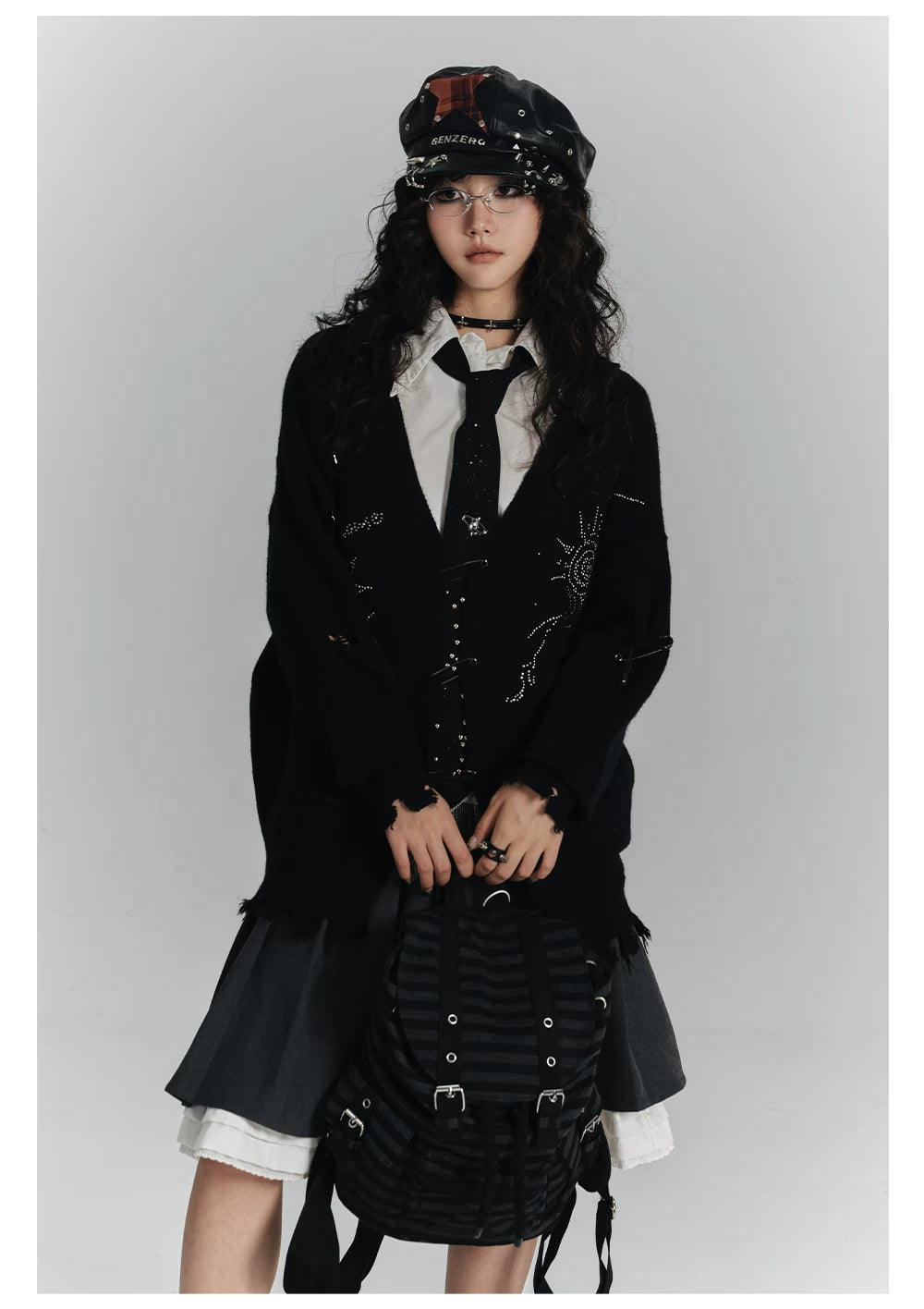 Safety Pin V-Neck Oversize Knit Cardigan