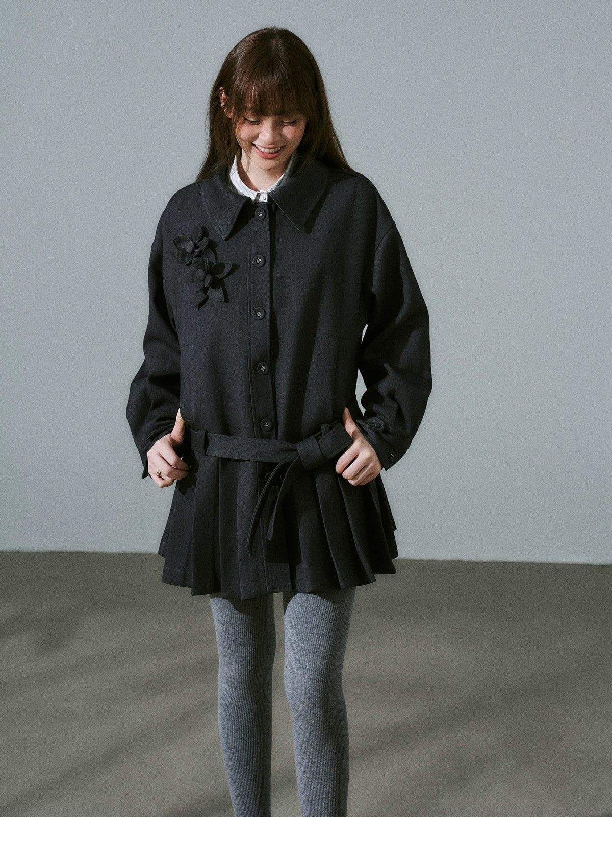 Flower Pleats Tencel Wool Trench Coat