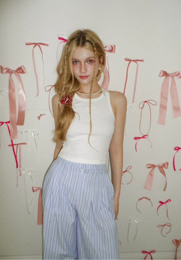 Lettered Cropped Cut-Out Round Neck Vest