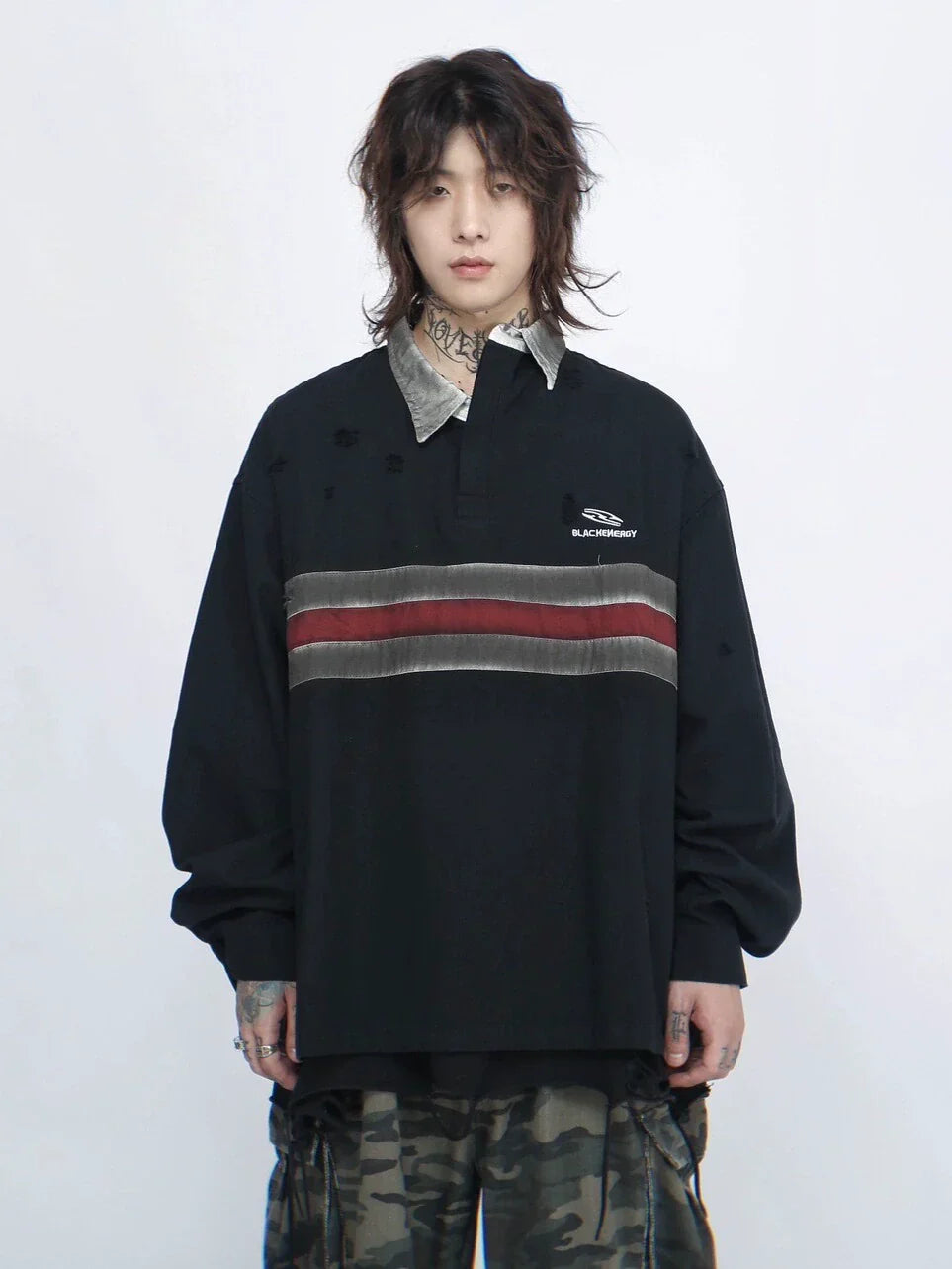 Irregular Long Sleeve Polo Sweatshirt