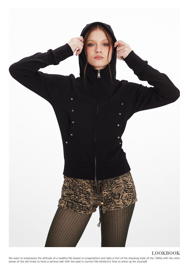 Veste à capuche avec double fermeture éclair et étoile