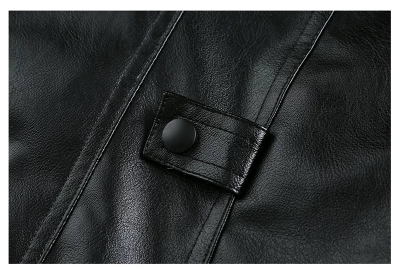 Oversized Standing-Collar PU Leather Jacket