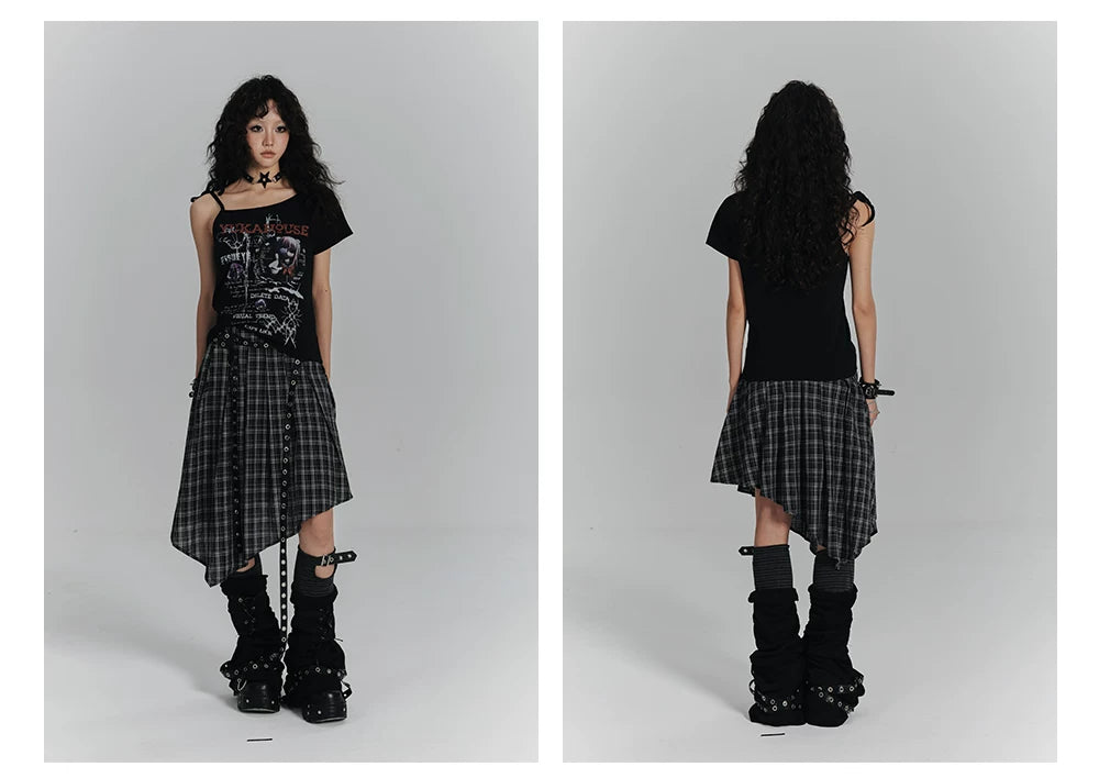Off-Shoulder Graphic Print Slim Short Sleeve T-Shirt