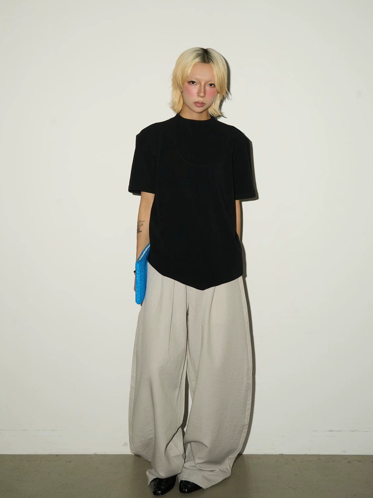 Pleats Elastic Waist Wide Leg Trousers