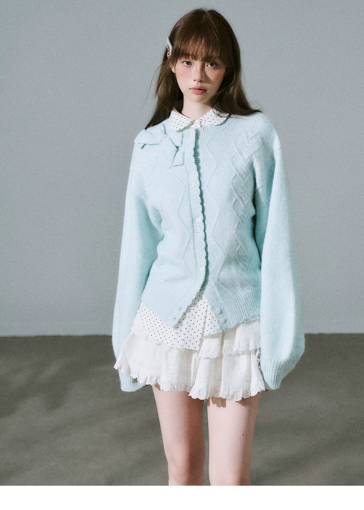 Moonlight Silhouette Bow Detail Wool Knit Cardigan