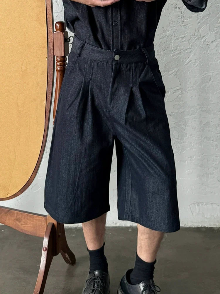 Washed Straight Denim Half Jeans