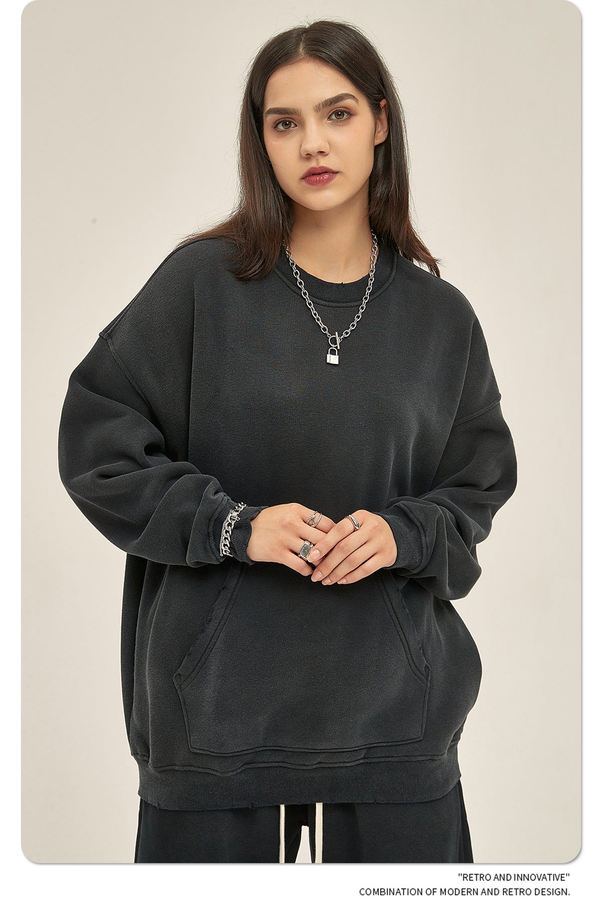 Fleece Lining Spray-dye Damage Oversize Sweatshirt