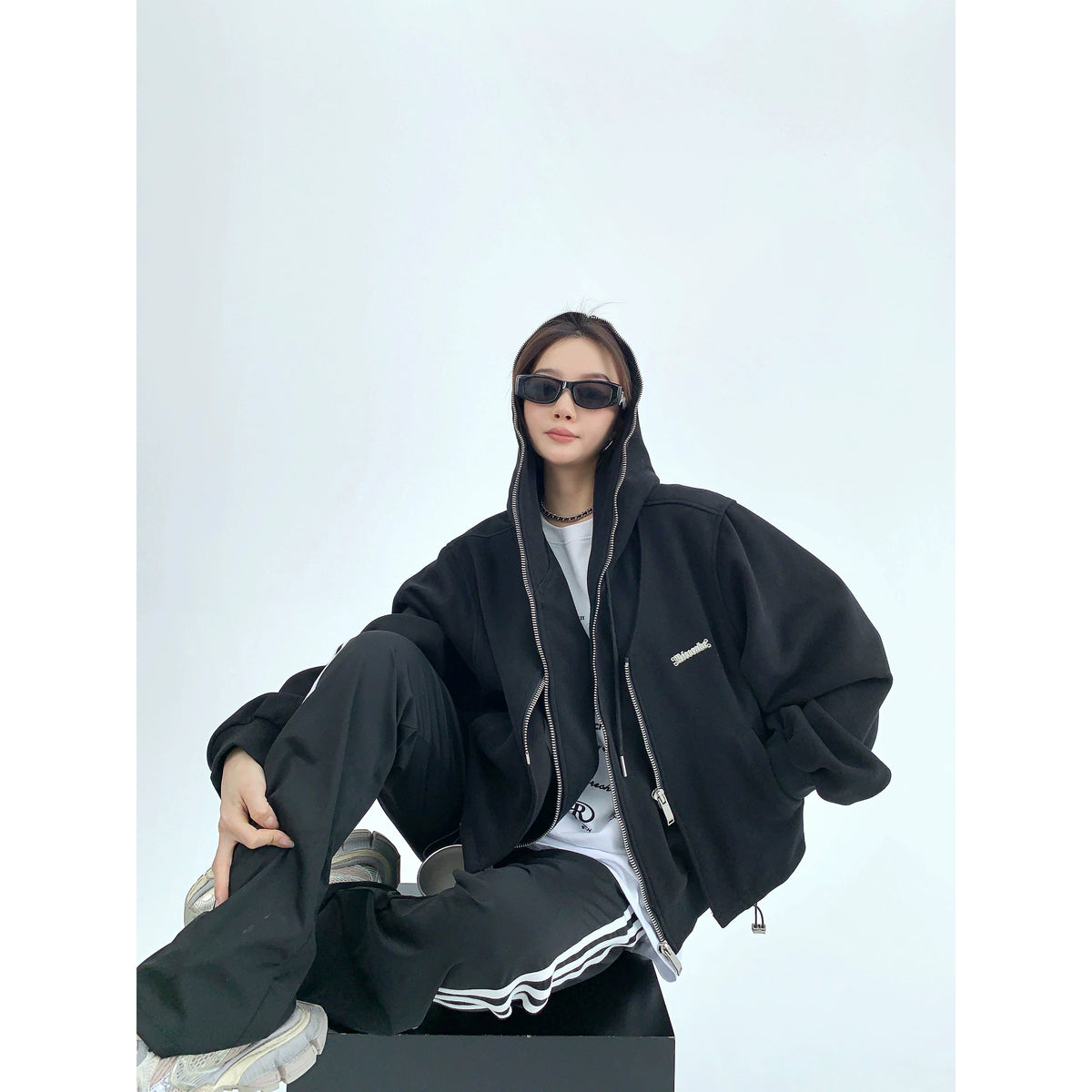 Fake Layered Zipper Hoodie