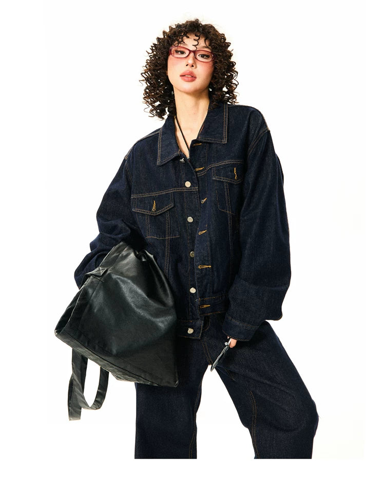 Button Oversize Denim Jacket & Wide Leg Denim Jeans Setup