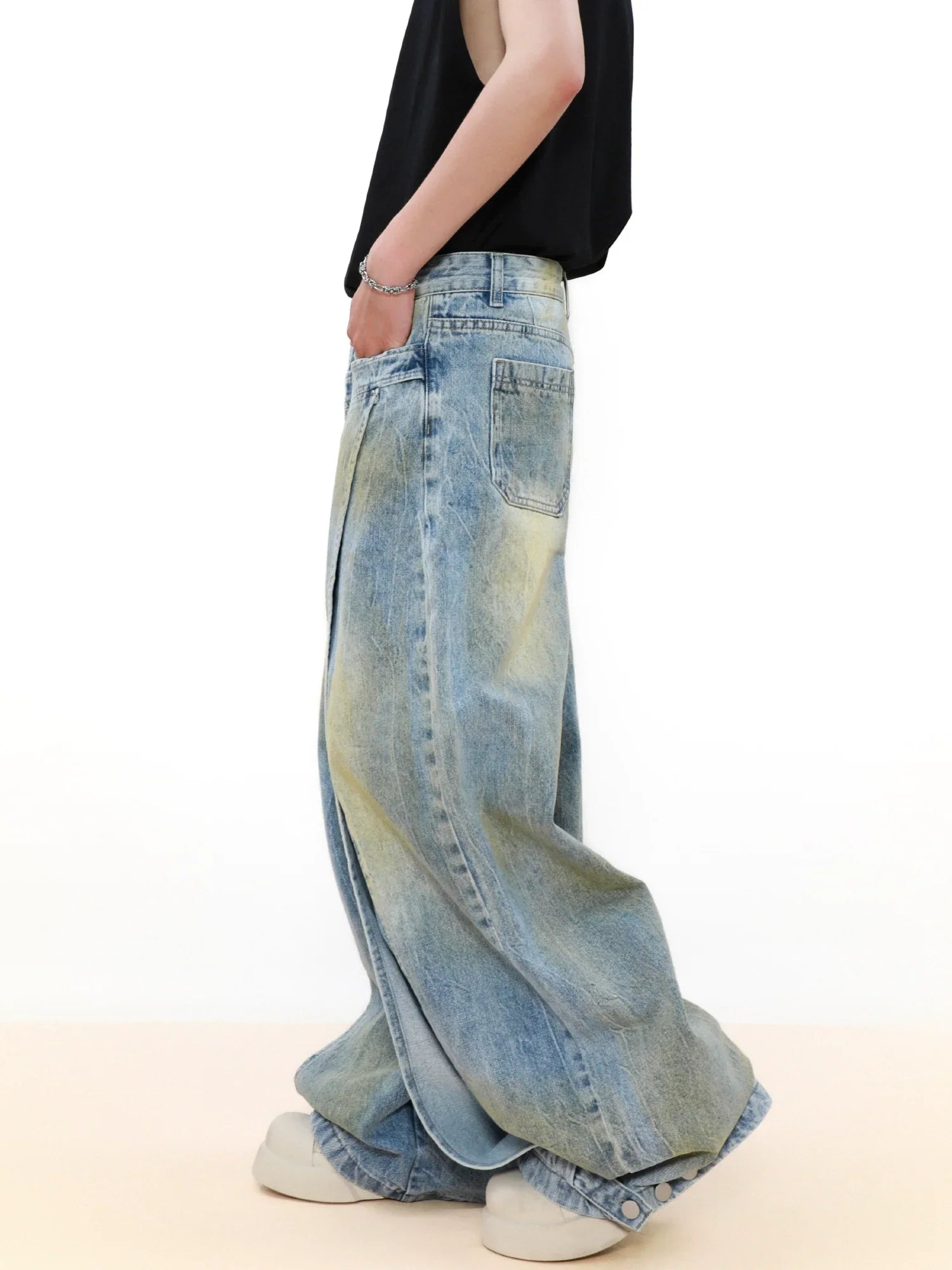 Jean en denim à plis larges
