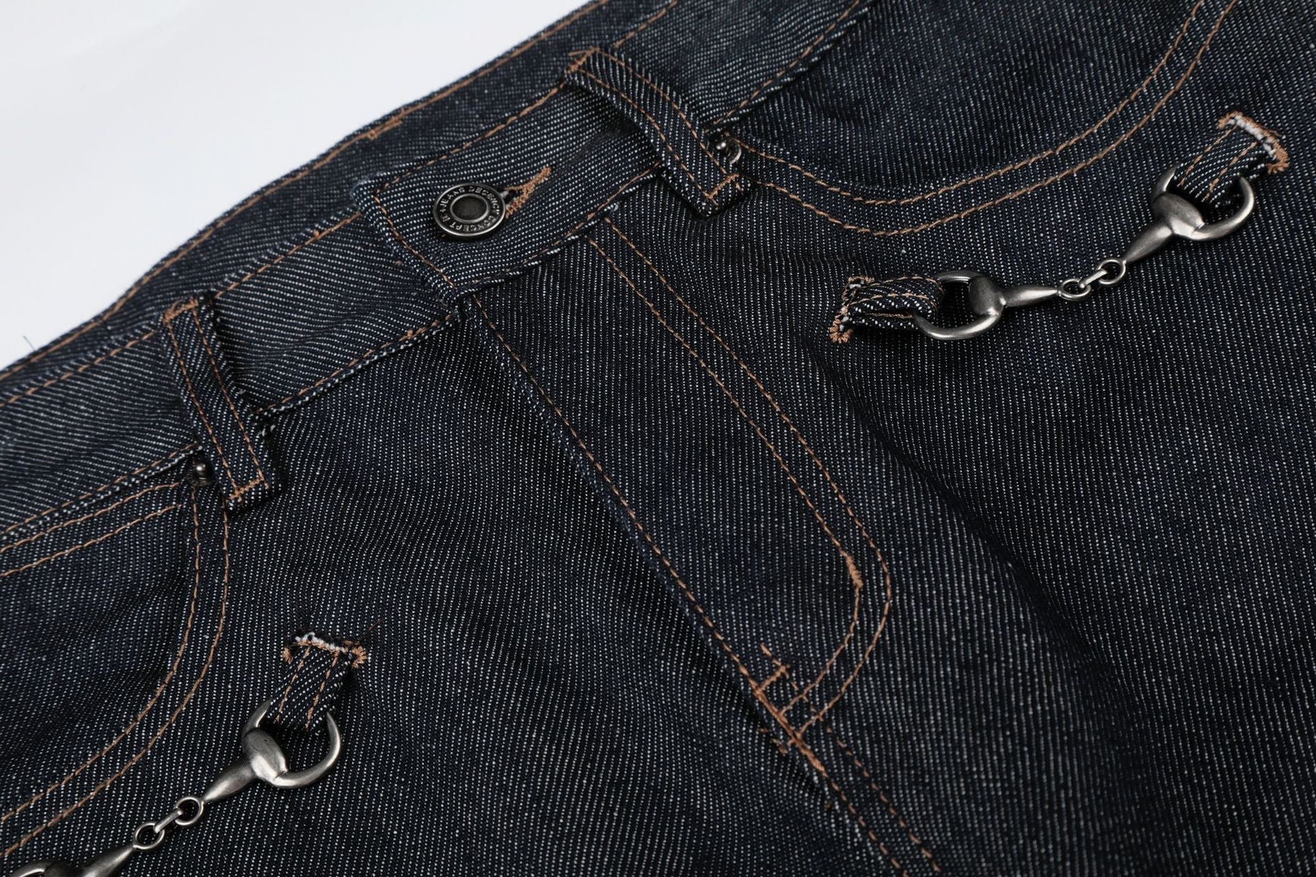 Washed Metal Buckle Wide Leg Denim Jeans