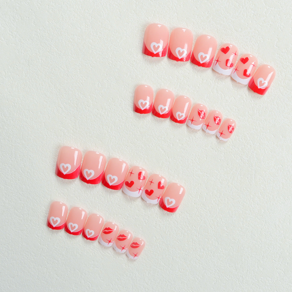 Europe and the United States wear nail Valentine's Day series white edge French red love nail patch white line love nail piece