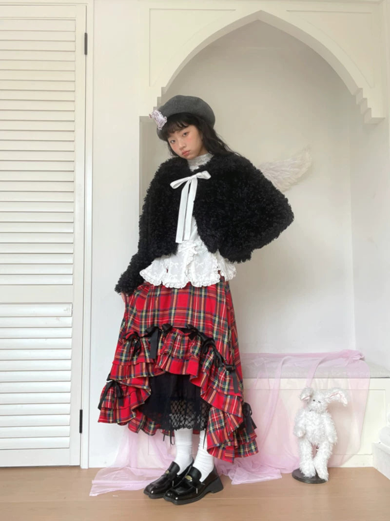 Fake Fur Bow Tie Plush Jacket
