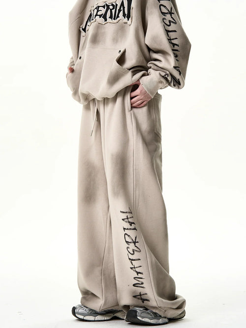 Washed Wide Leg Sweatpants - Beige / S