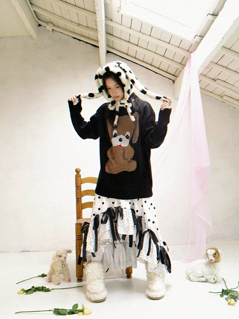 Dog Graphic Design Oversize Knit Sweater