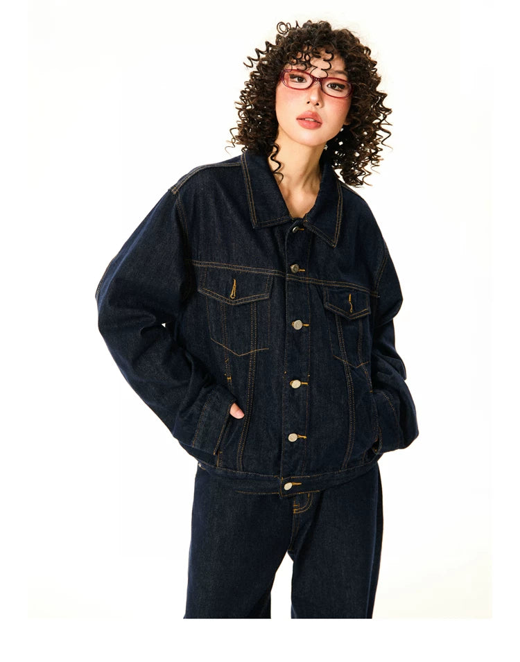 Button Oversize Denim Jacket & Wide Leg Denim Jeans Setup