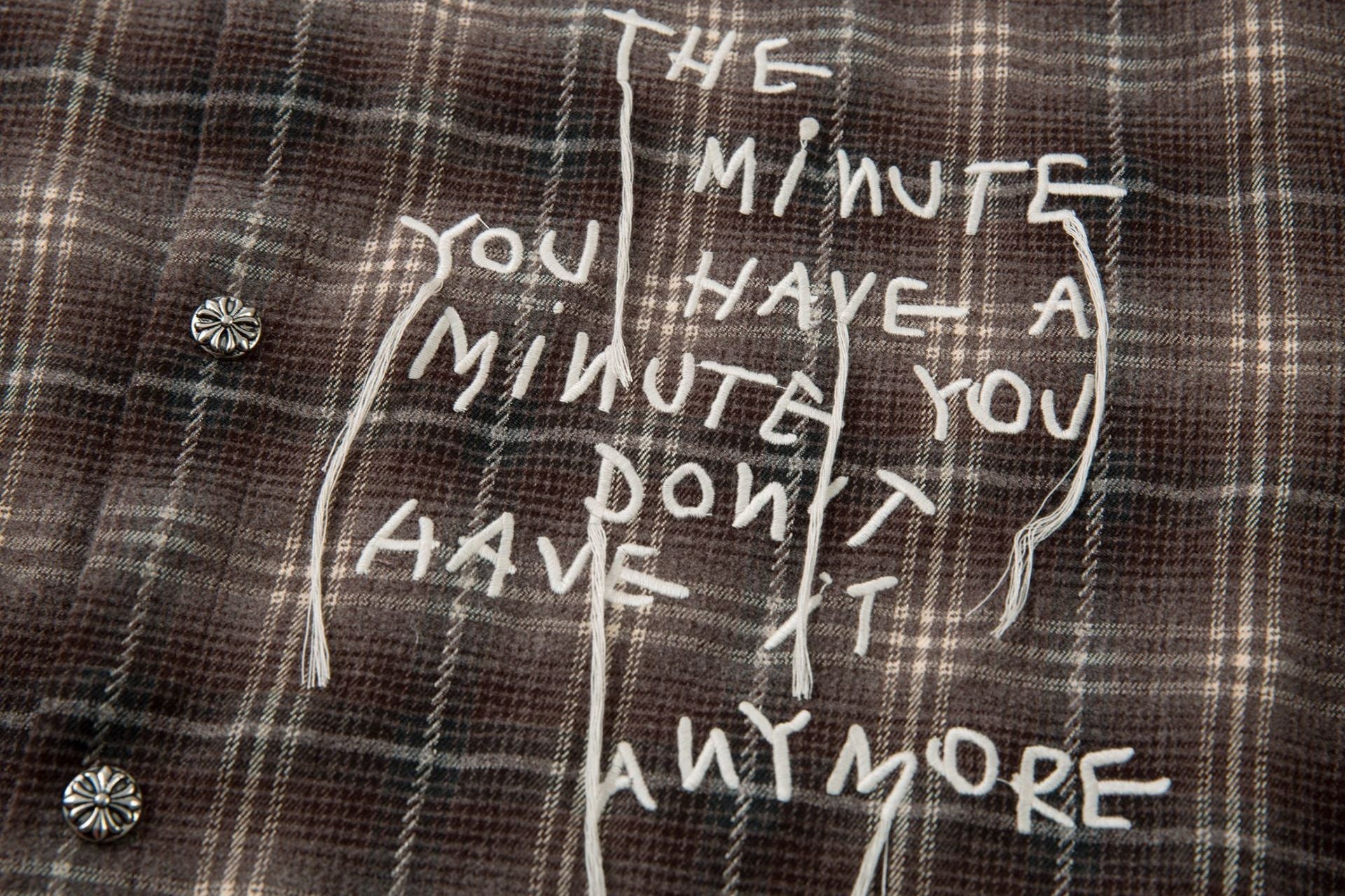 Plaid Letter Embroidery Fake Layered Long Sleeve Shirt