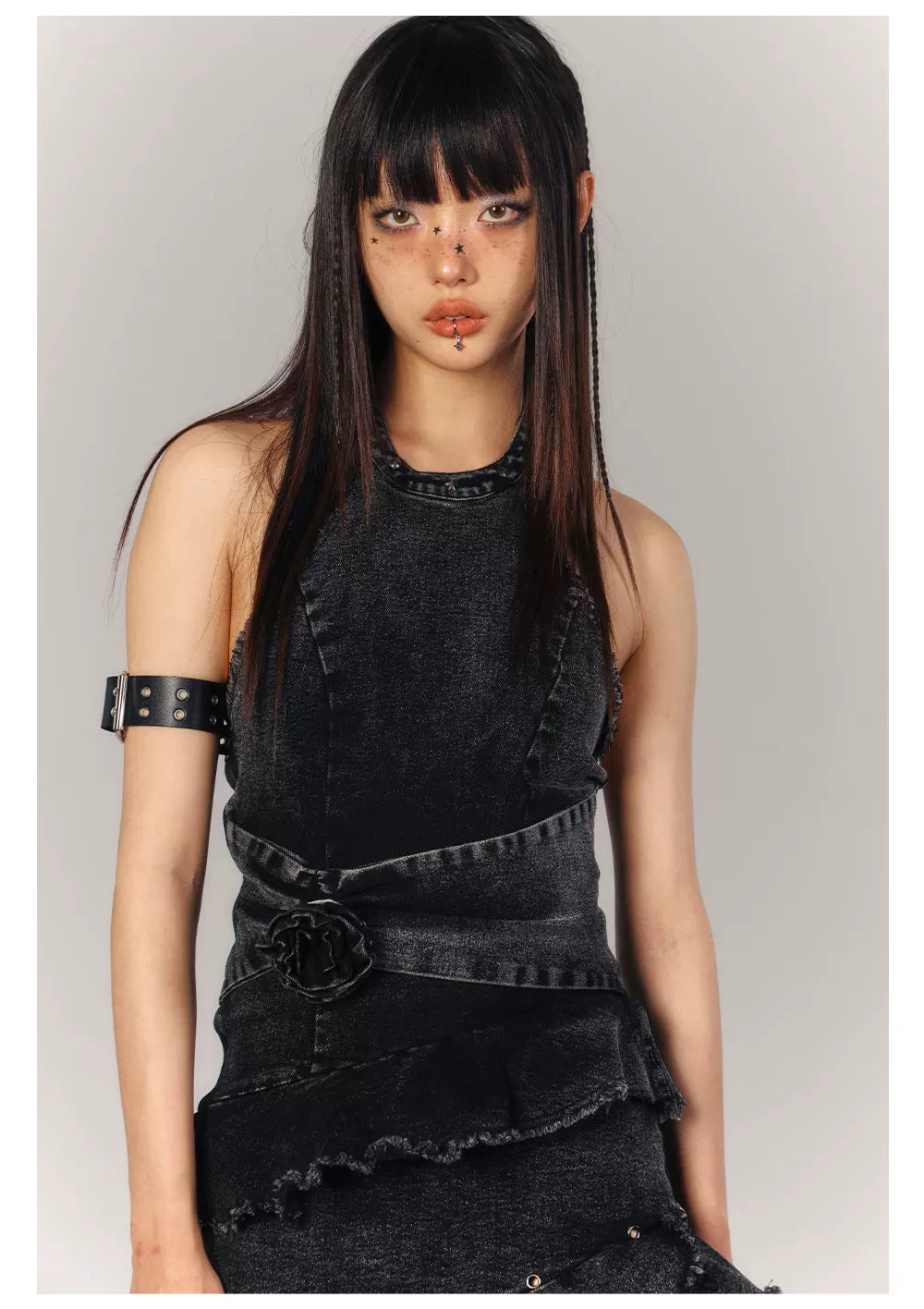 Asymmetrical Halter Denim Sleeveless Dress