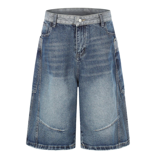 Short de mezclilla de pierna ancha y efecto lavado con bloques de color - Azul / S
