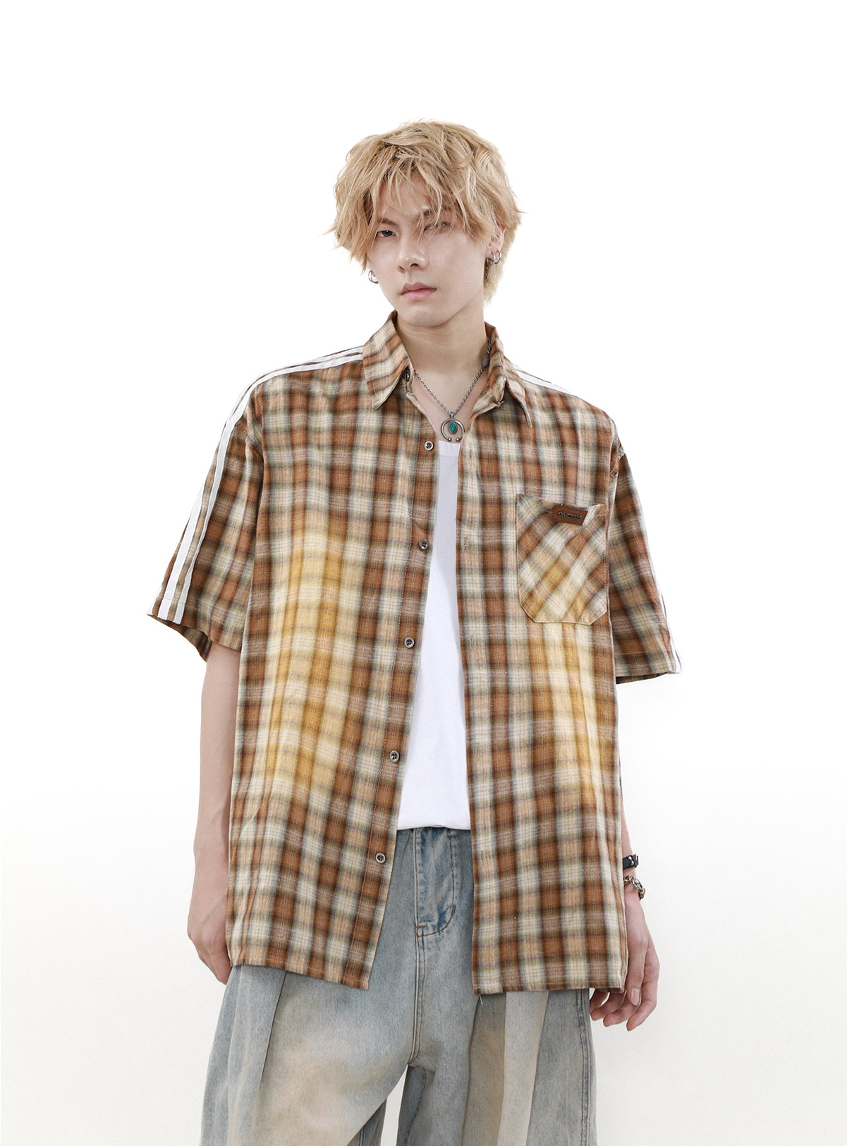 Three Bar Plaid Short Sleeve Shirt