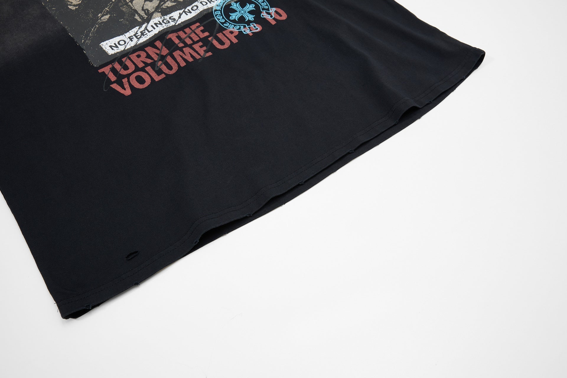 Washed Damage Portrait Print Short Sleeve T-Shirt