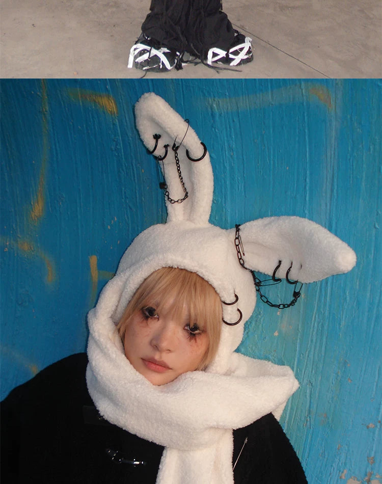 Rabbit Plush Ear Scarf Hat