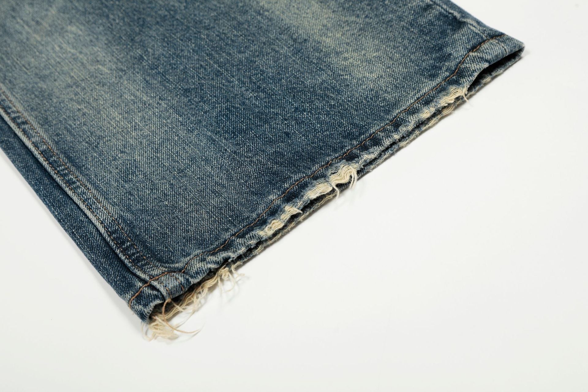 Whisker Damage Wide Leg Denim Jeans