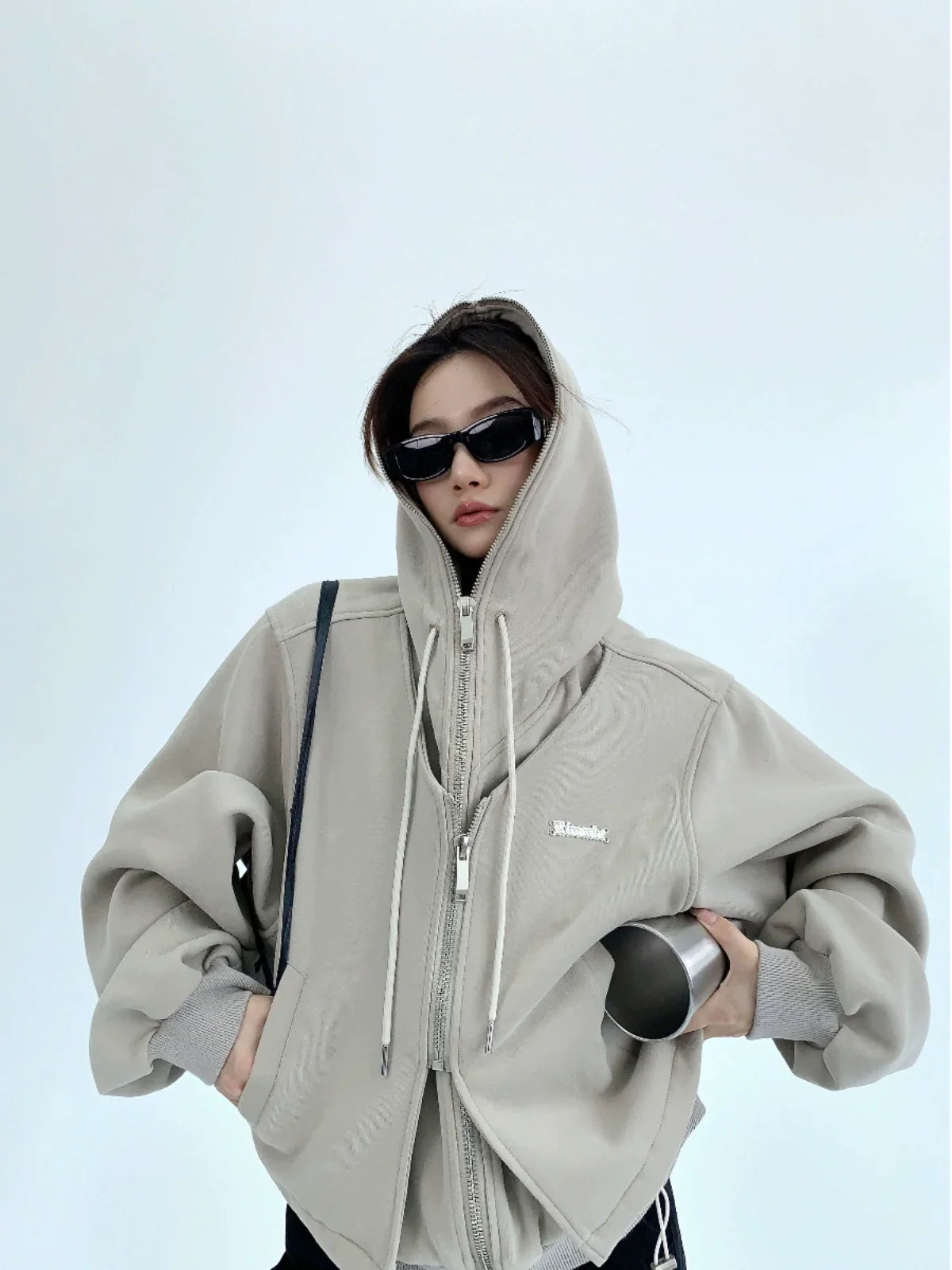 Fake Layered Zipper Hoodie