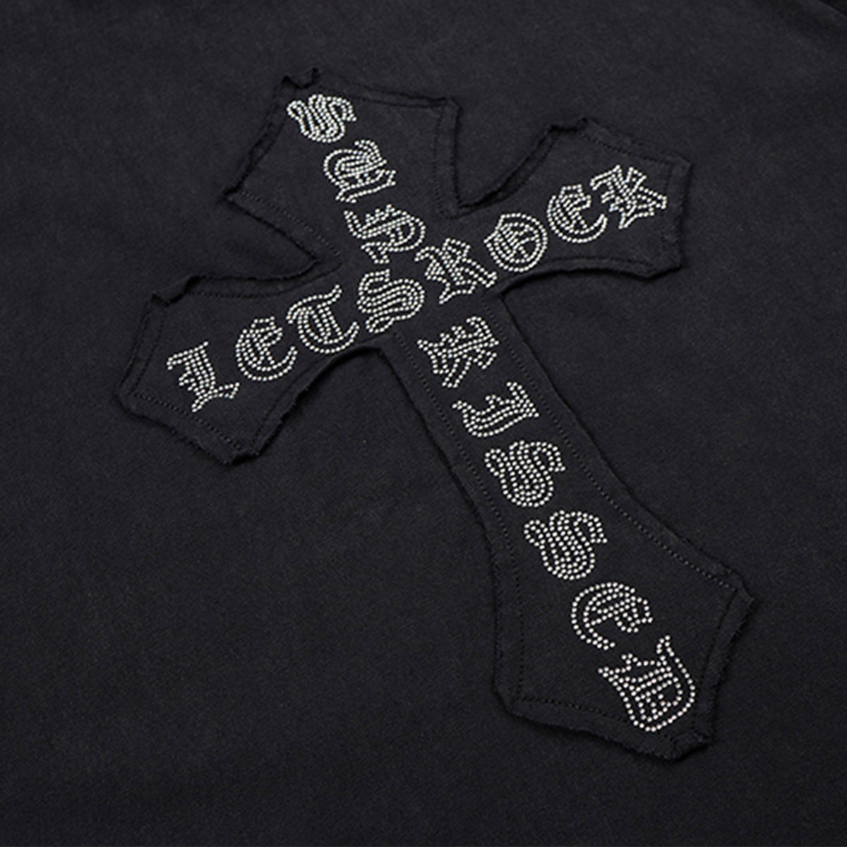 Cross Rhinestone Washed Damage Sleeveless T-Shirt