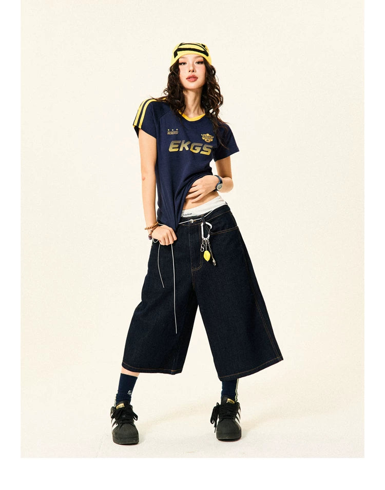 Stripe Letter Print Short Sleeve T-Shirt & Short Pants Setup