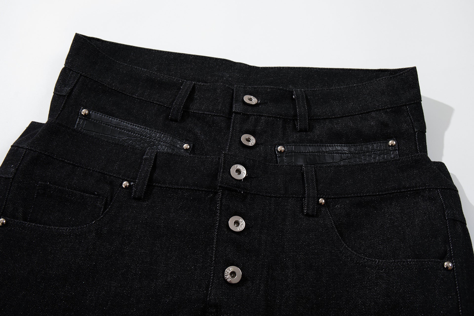 Leather Patchwork Denim Jacket & Leather Patchwork Wide Leg Denim Jeans Setup