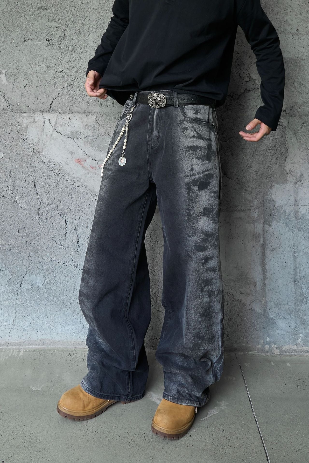 Washed Wide Leg Denim Jeans